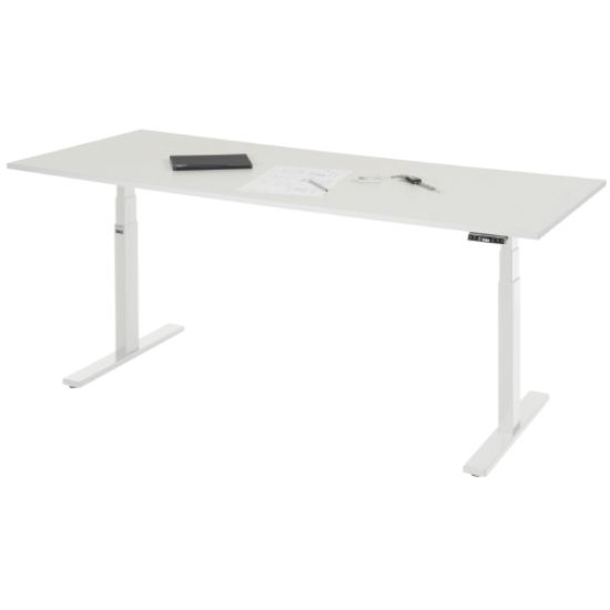 Električna dvižna pisalna miza z melaninsko ploščo, svetlo siva