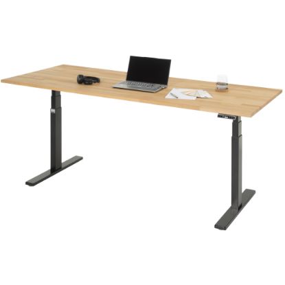 Slika Električna dvižna pisalna miza z ploščo iz bukovega lesa, črna