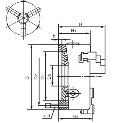Slika Jeklena vpenjalna glava, tročeljustna DIN6350