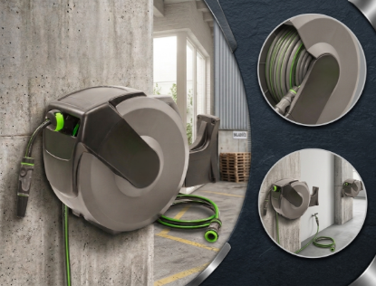 Slika NAVIJALEC CEVI ZA VODO Set vključuje cev dolžine 35 m in 1/2" priključke s pršil