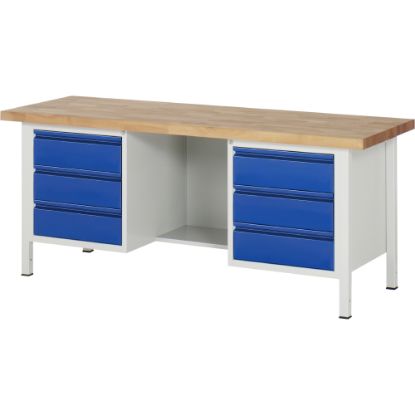 Slika Delovna miza z nastavljivo višino s 6 predali in odlagalno polico, RAU