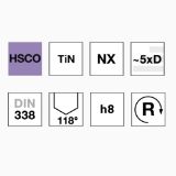 Slika Sveder špiralni HSS-Co, h8 / ~5xD / DIN 338 s  TiN prevleko